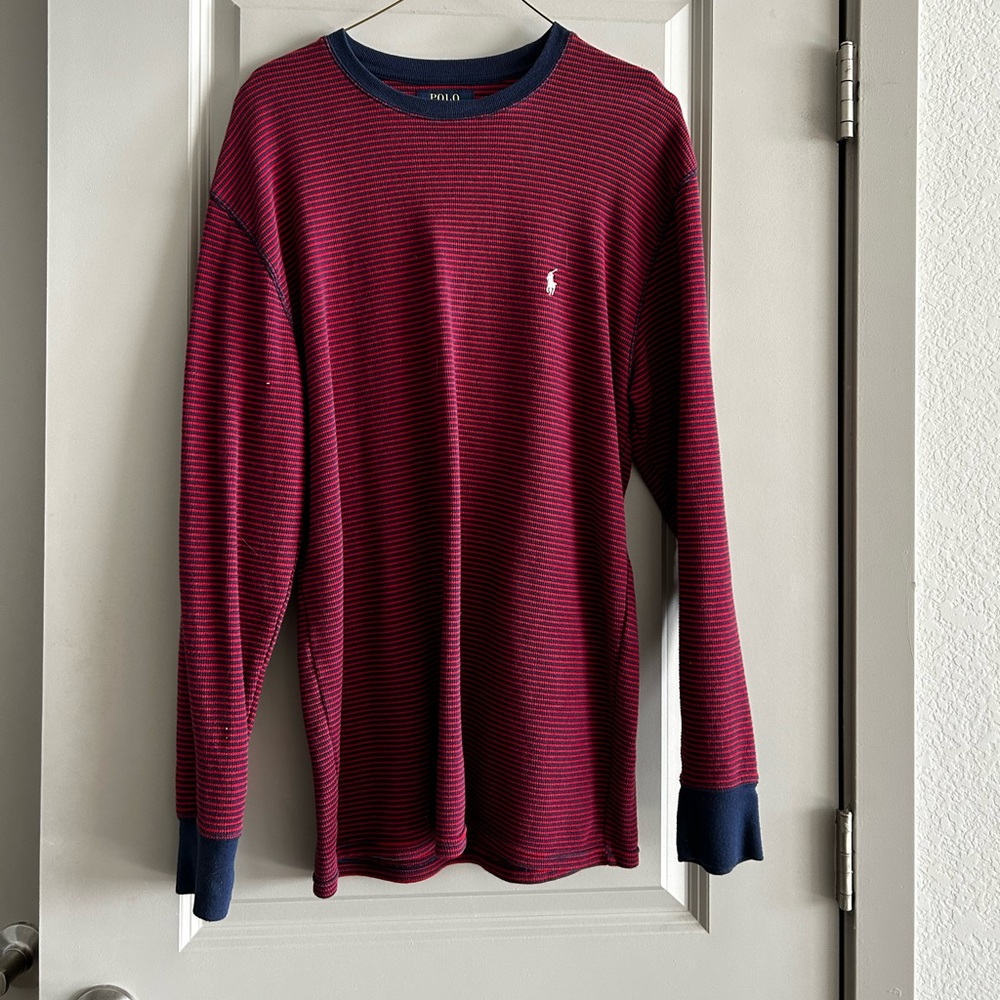 Striped long sleeve thermal polo